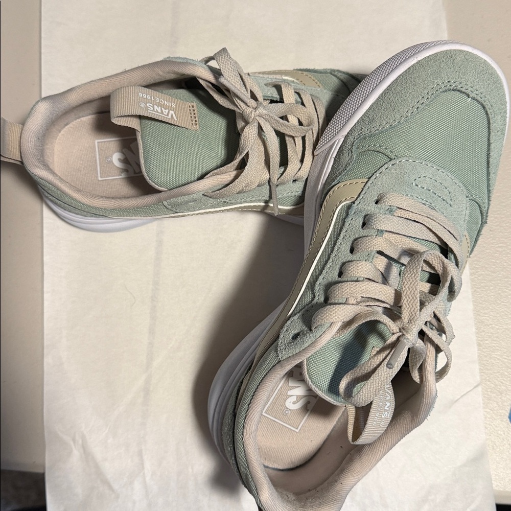 Vans Mint Green and Cream Sneakers